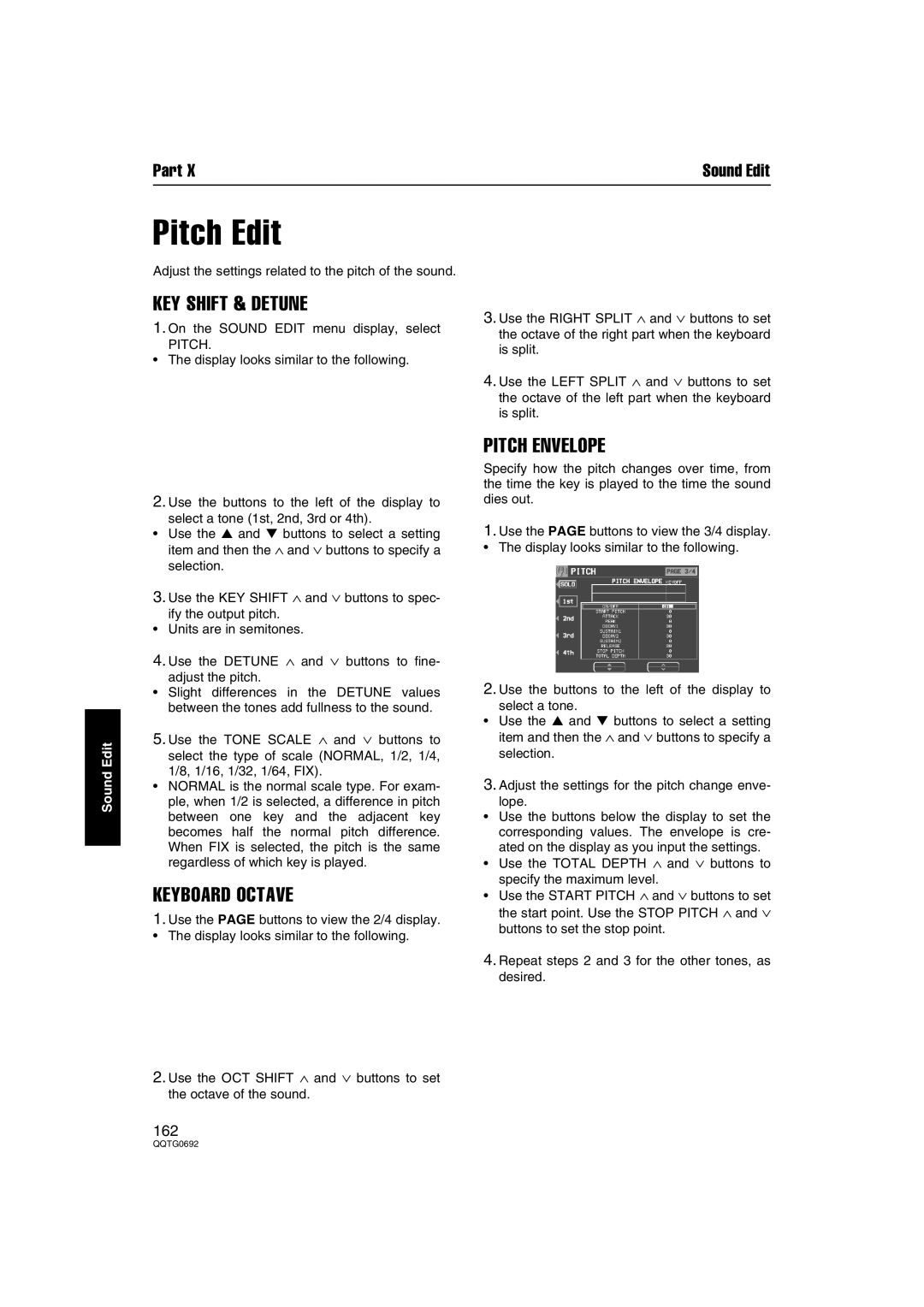 Panasonic SX-KN2600, SX-KN2400 manual Pitch Edit, KEY Shift & Detune, Keyboard Octave, Pitch Envelope 