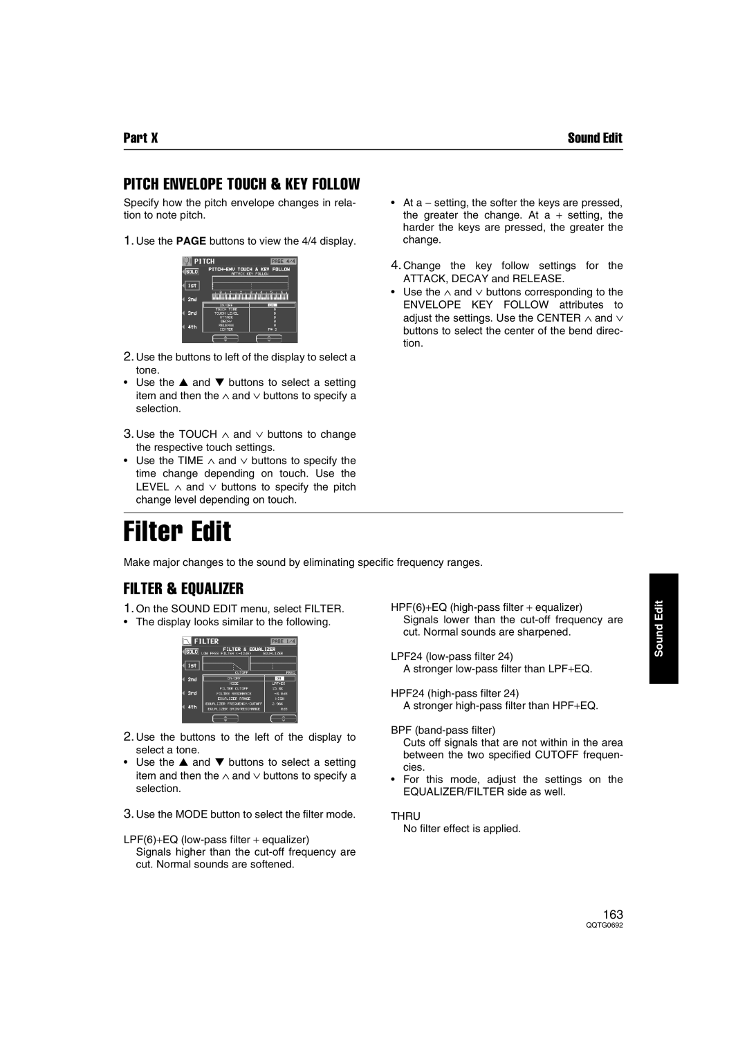 Panasonic SX-KN2400, SX-KN2600 manual Filter Edit, Filter & Equalizer, Thru 