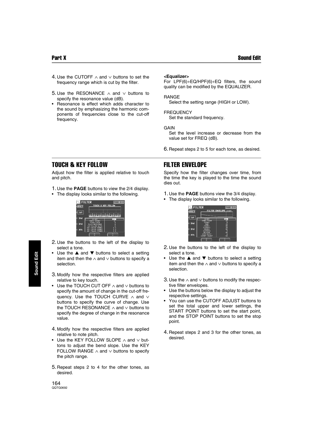 Panasonic SX-KN2600, SX-KN2400 manual Touch & KEY Follow, Filter Envelope, Equalizer 