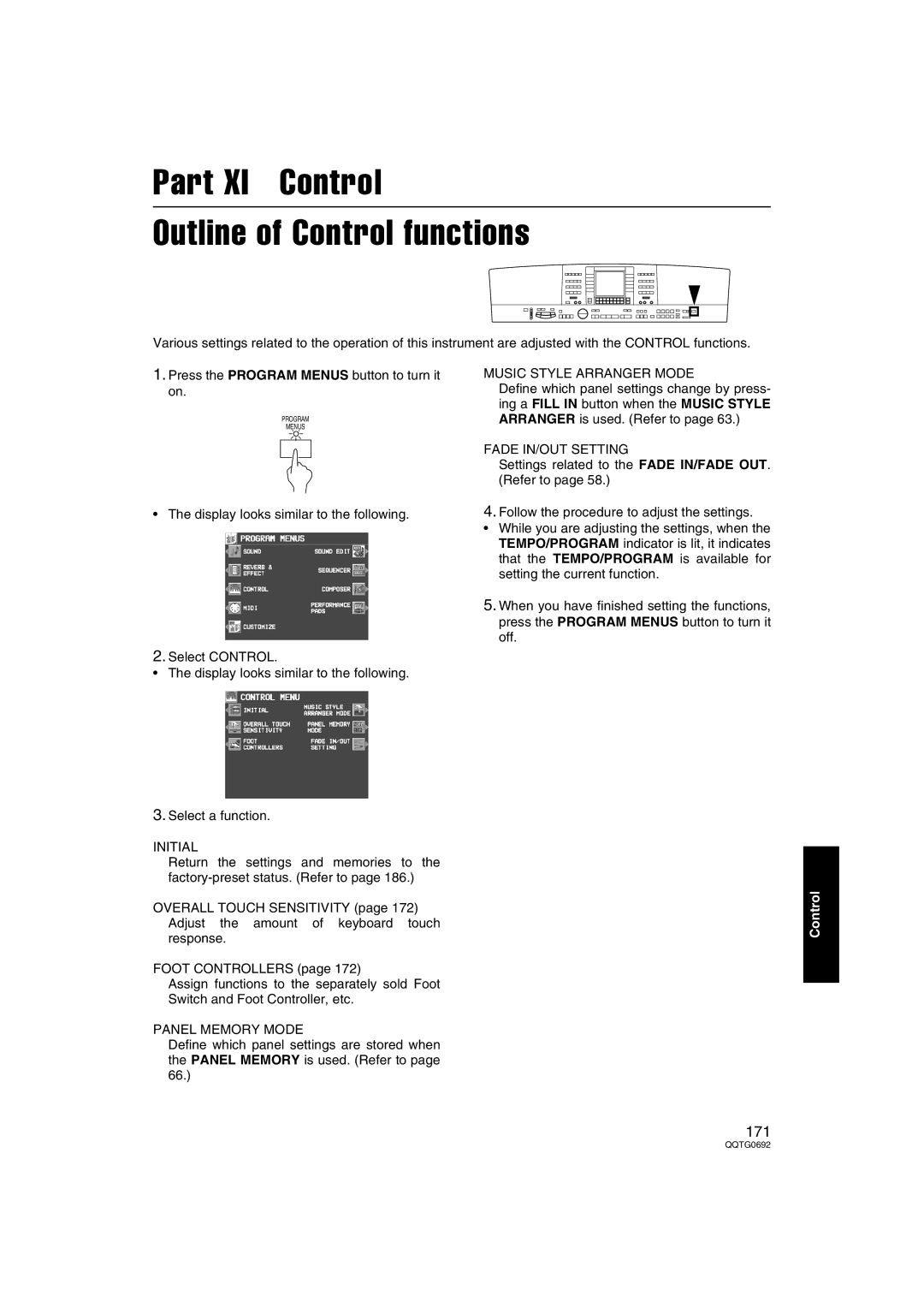 Panasonic SX-KN2400, SX-KN2600 Part XI Control Outline of Control functions, Panel Memory Mode, Music Style Arranger Mode 