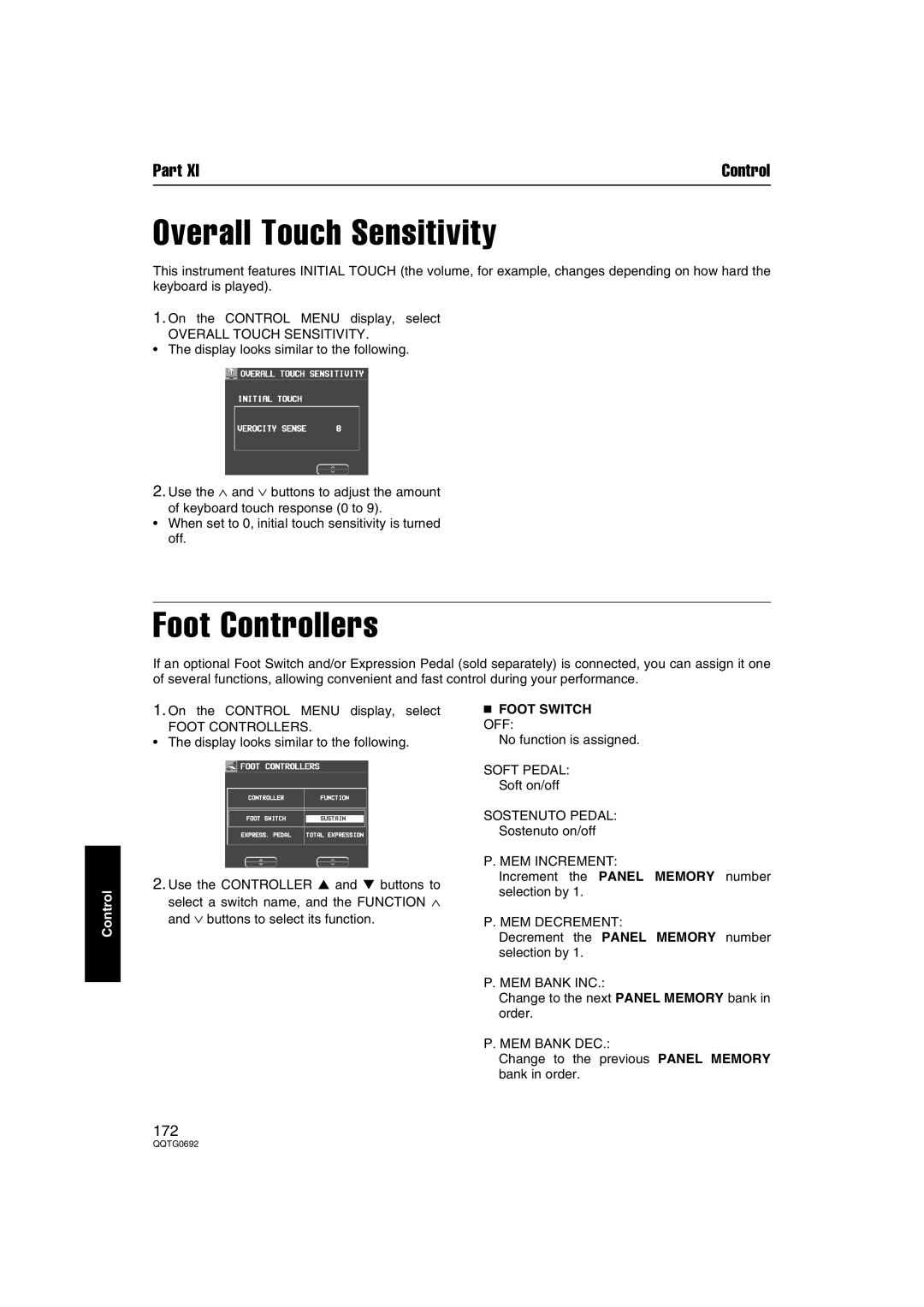 Panasonic SX-KN2600, SX-KN2400 manual Overall Touch Sensitivity, Foot Controllers, Foot Switch OFF 