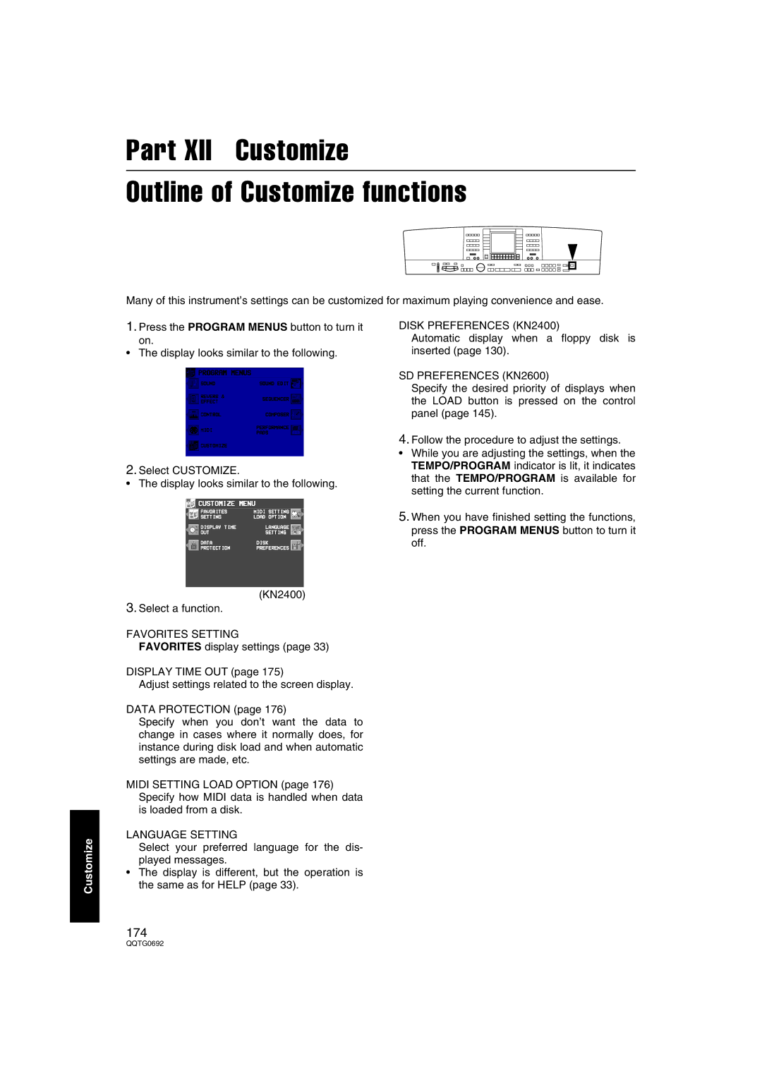 Panasonic SX-KN2600 Part XII Customize Outline of Customize functions, Disk Preferences KN2400, SD Preferences KN2600 