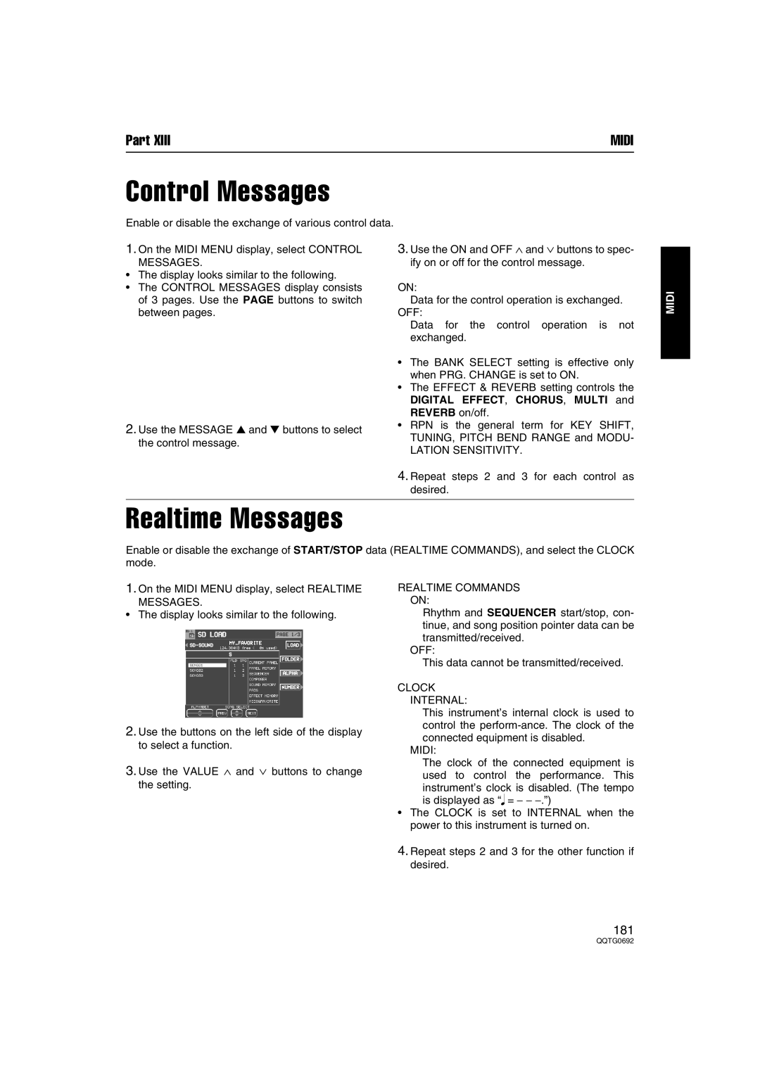 Panasonic SX-KN2400, SX-KN2600 manual Control Messages, Realtime Messages 