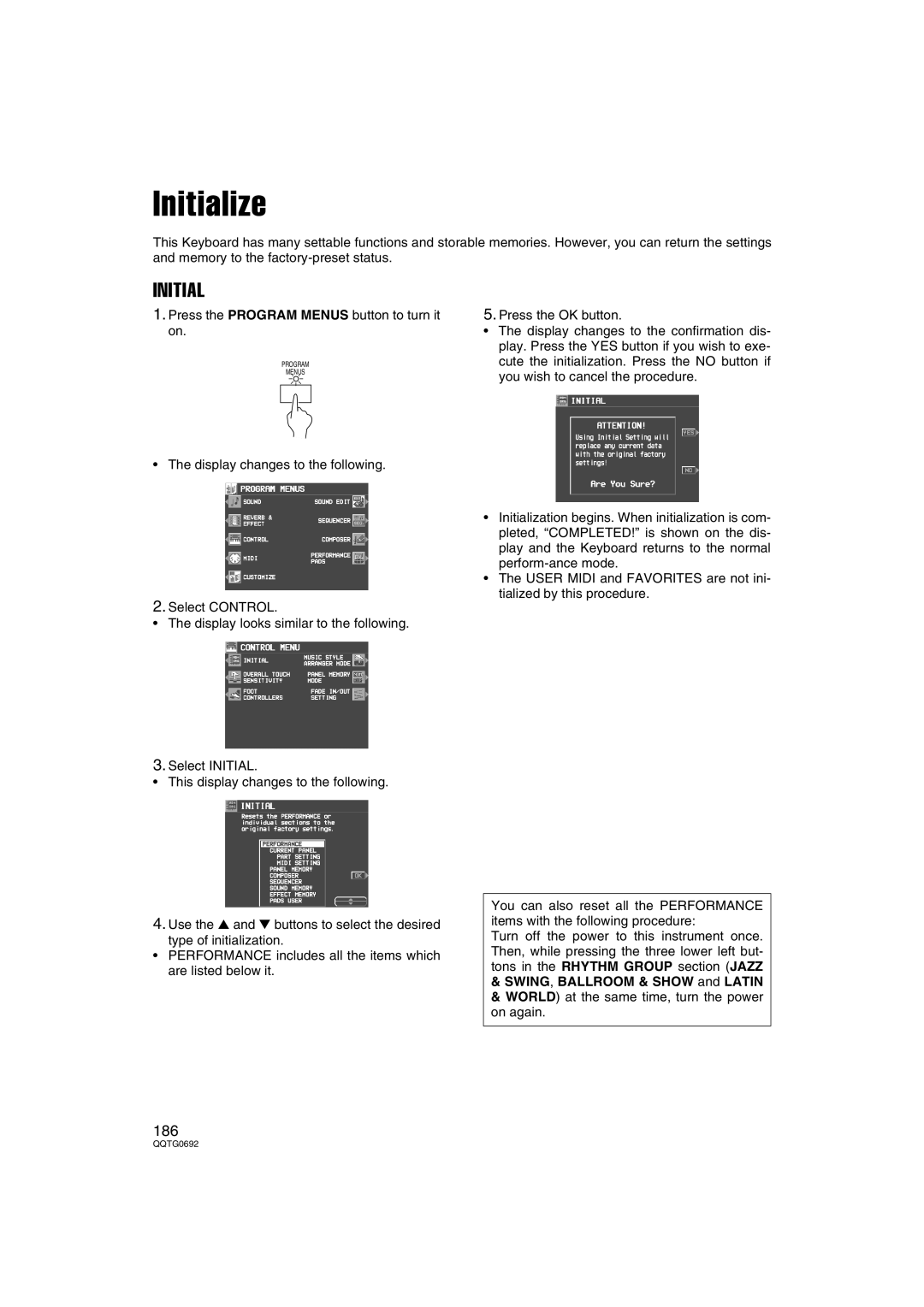 Panasonic SX-KN2600, SX-KN2400 manual Initialize, SWING, Ballroom & Show and Latin 