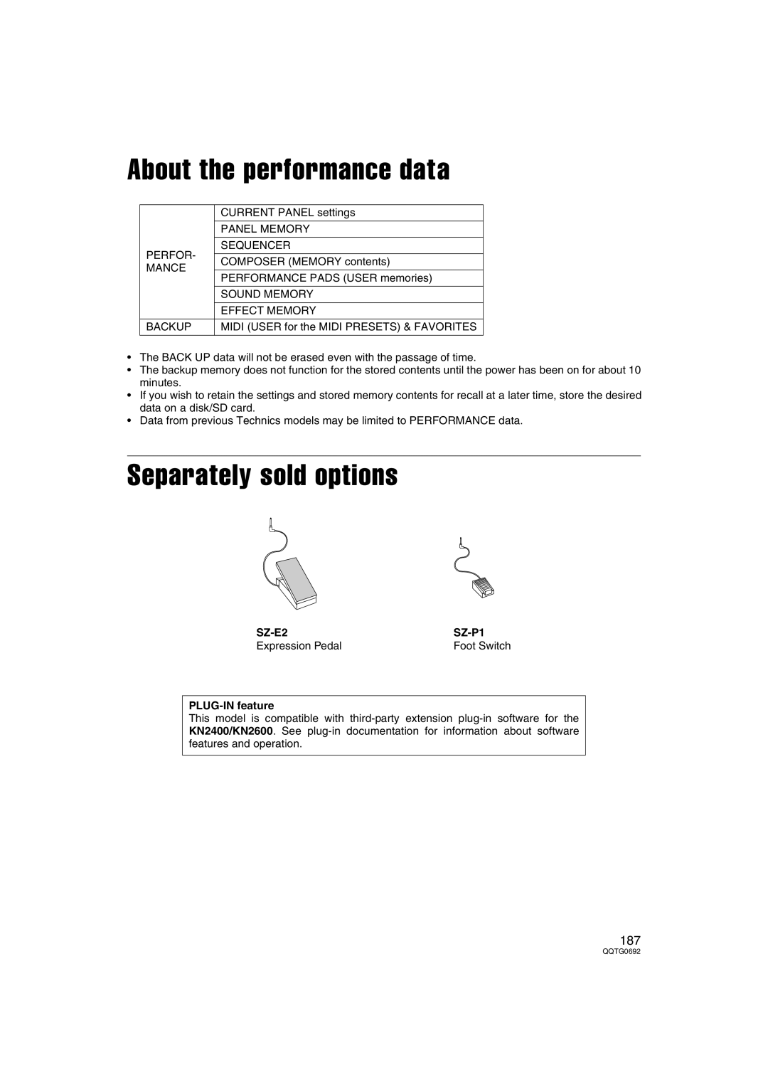 Panasonic SX-KN2400, SX-KN2600 manual About the performance data, Separately sold options 