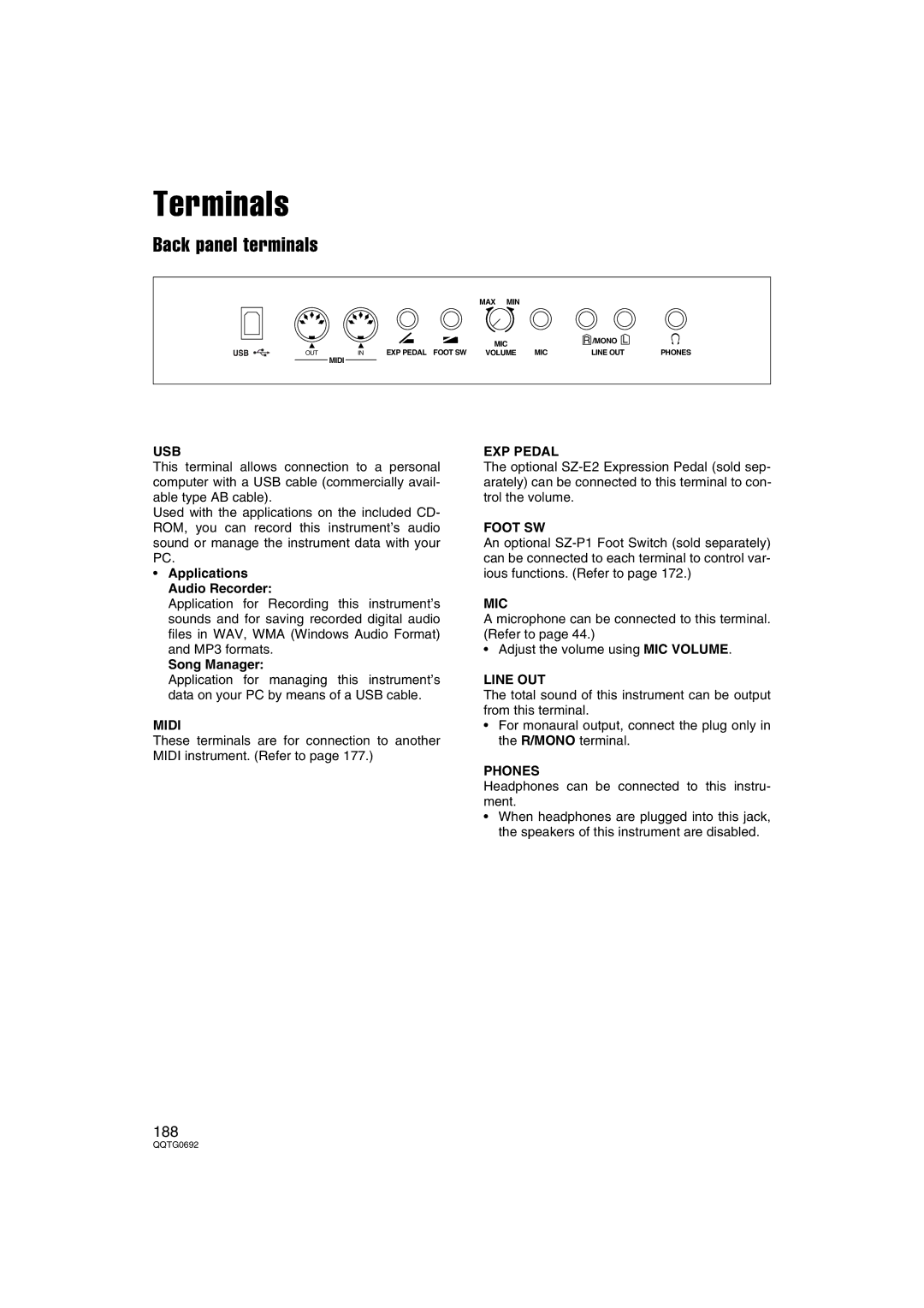 Panasonic SX-KN2600, SX-KN2400 manual Terminals, Back panel terminals 