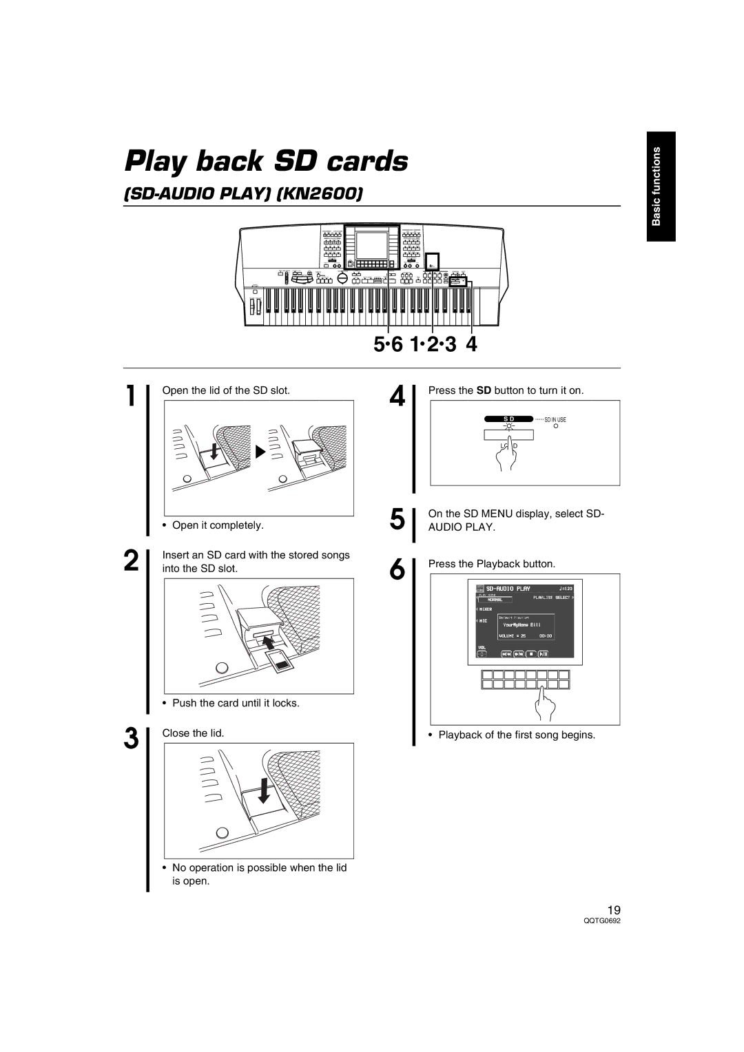 Panasonic SX-KN2400, SX-KN2600 manual Play back SD cards, Audio Play 