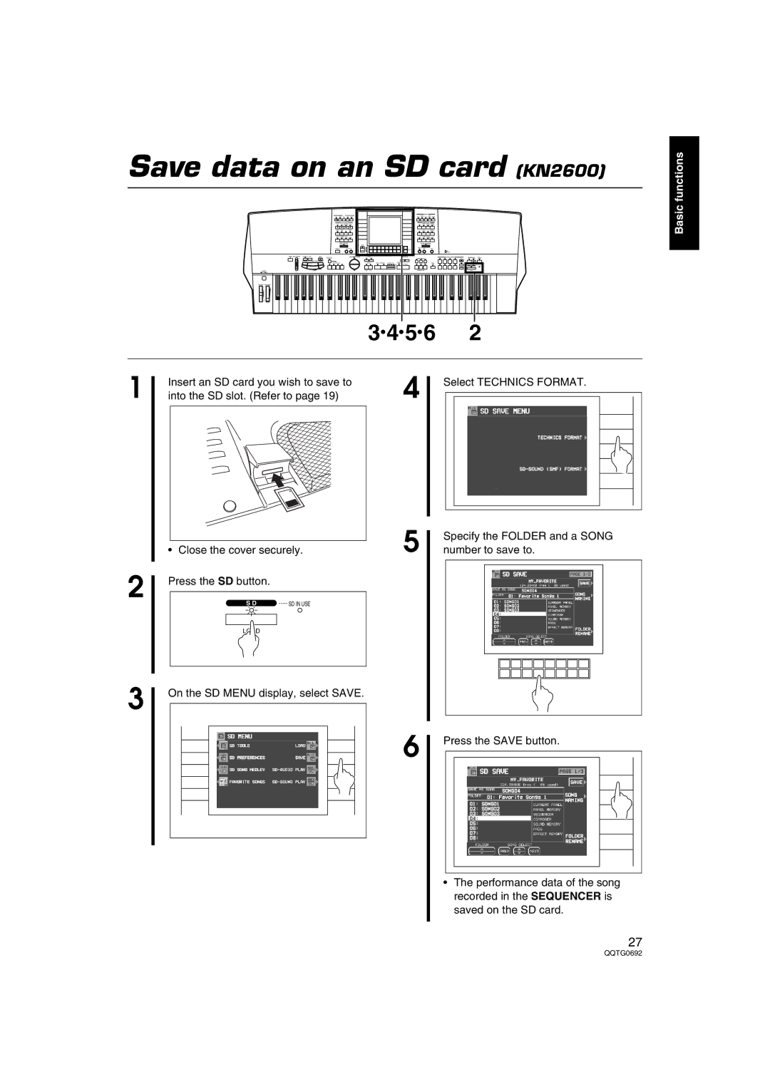 Panasonic SX-KN2400, SX-KN2600 manual Save data on an SD card KN2600 