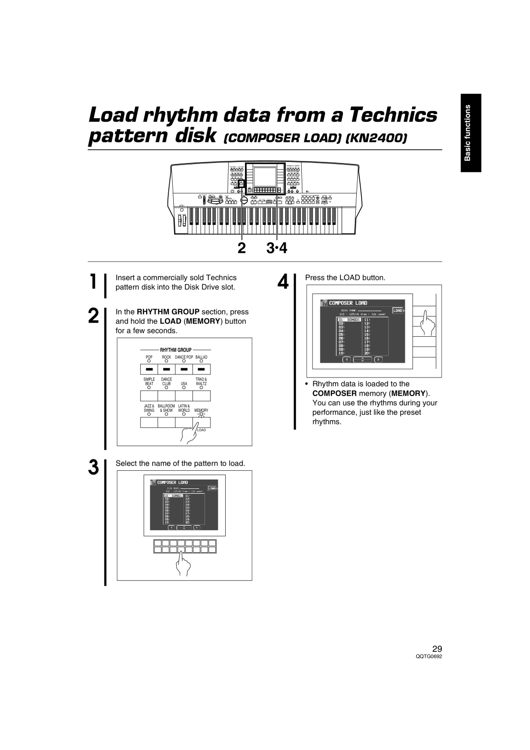 Panasonic SX-KN2400, SX-KN2600 manual Composer memory Memory 