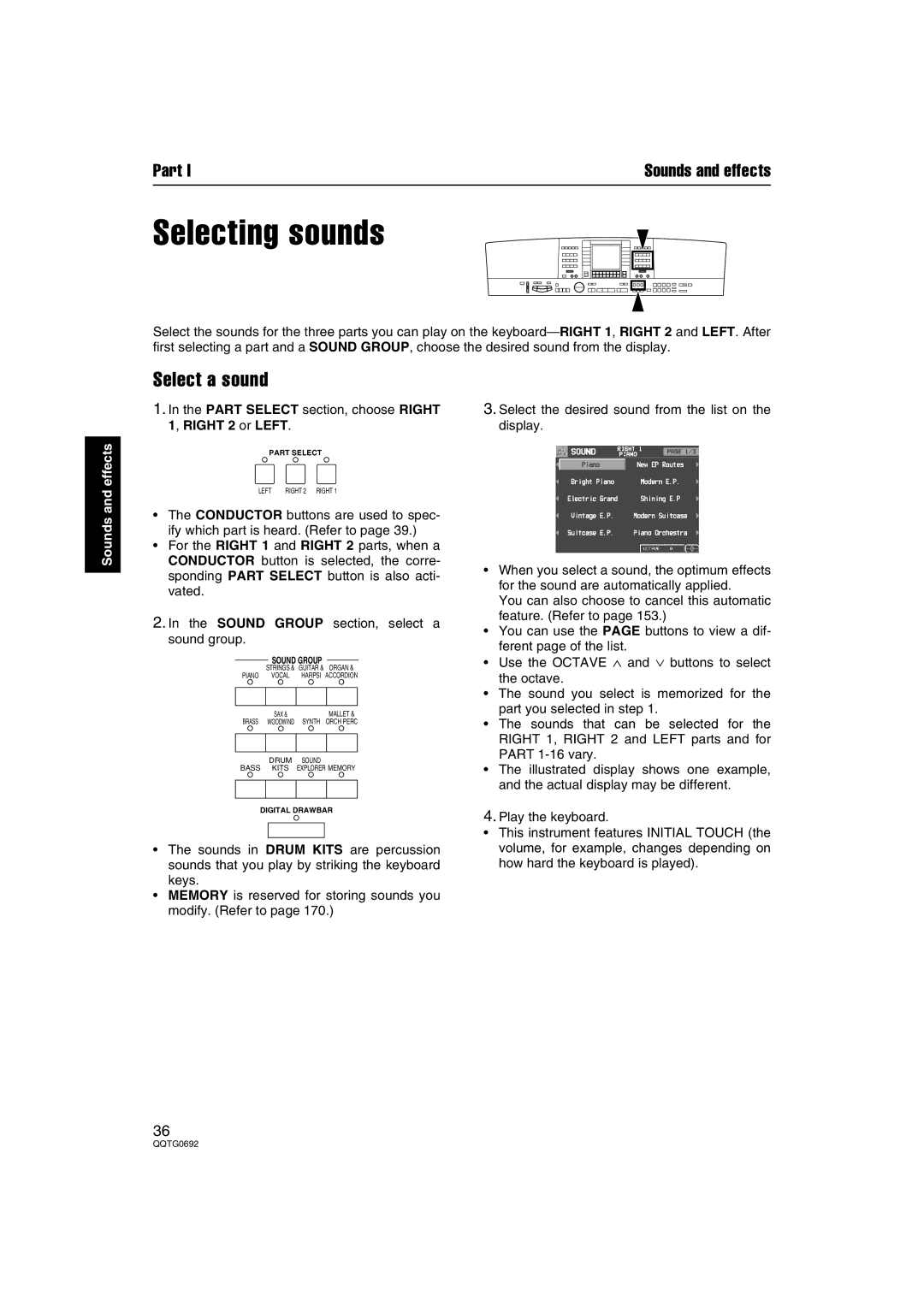 Panasonic SX-KN2600, SX-KN2400 manual Selecting sounds, Select a sound 