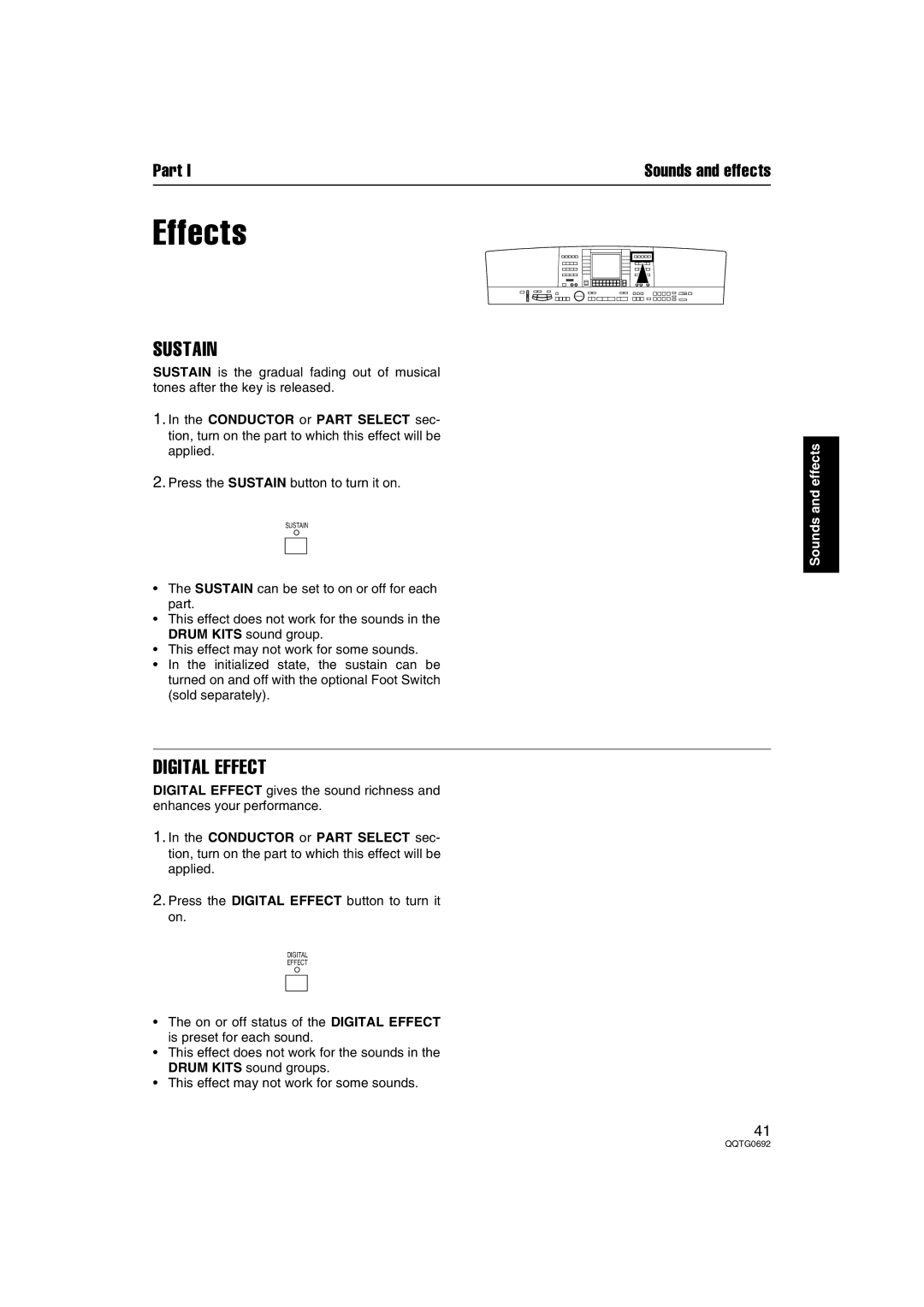 Panasonic SX-KN2400, SX-KN2600 manual Effects, Sustain, Digital Effect 