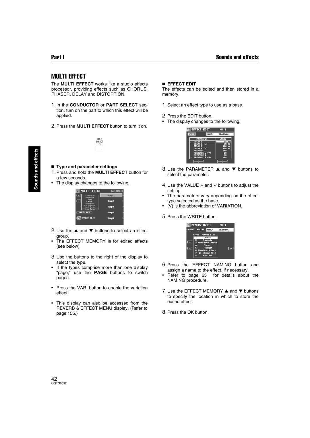 Panasonic SX-KN2600, SX-KN2400 manual Multi Effect, Type and parameter settings, Effect Edit 