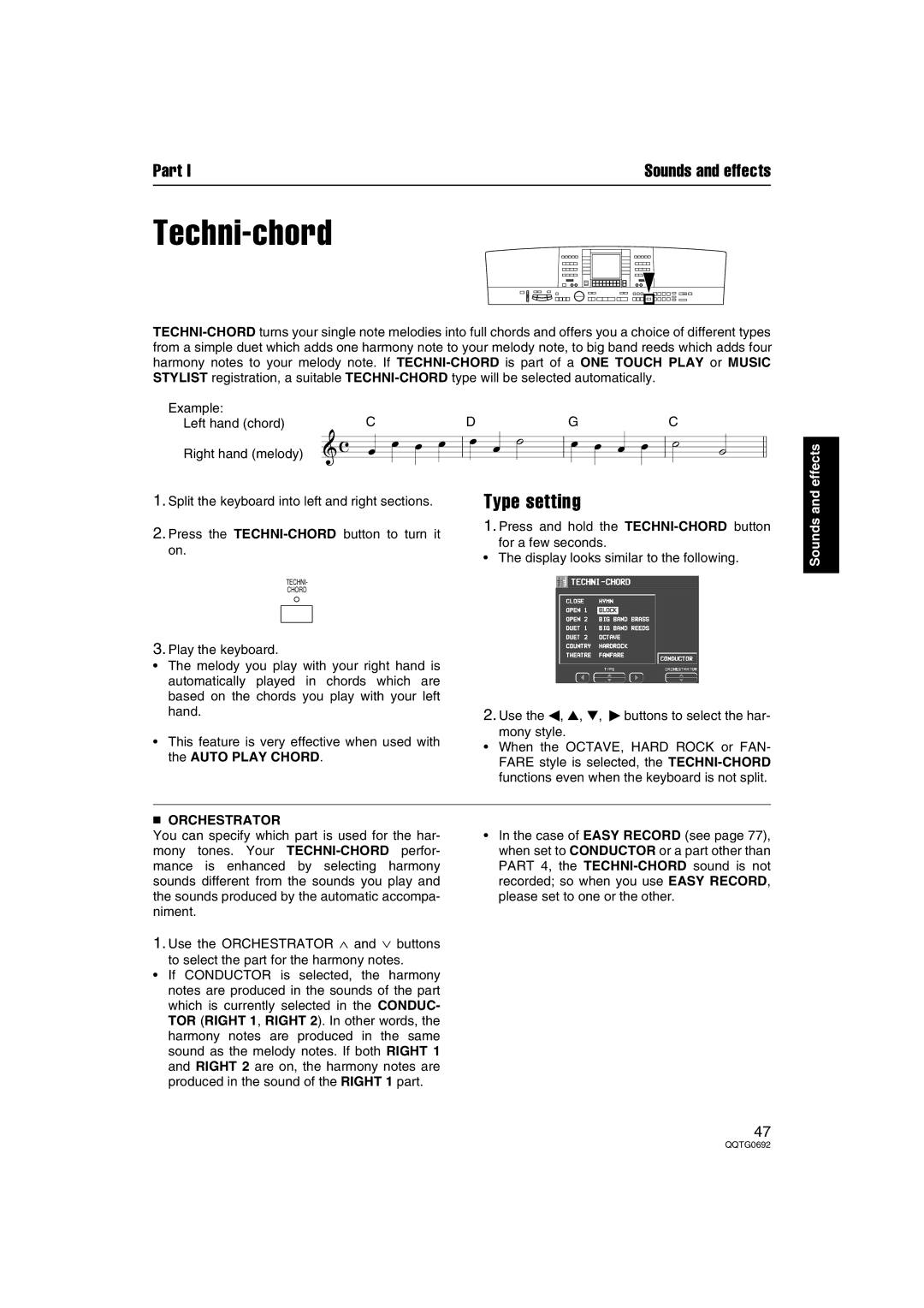 Panasonic SX-KN2400, SX-KN2600 manual Techni-chord, Type setting, Orchestrator 