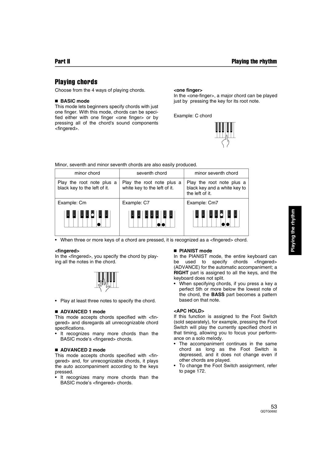 Panasonic SX-KN2400, SX-KN2600 manual Playing chords, APC Hold 