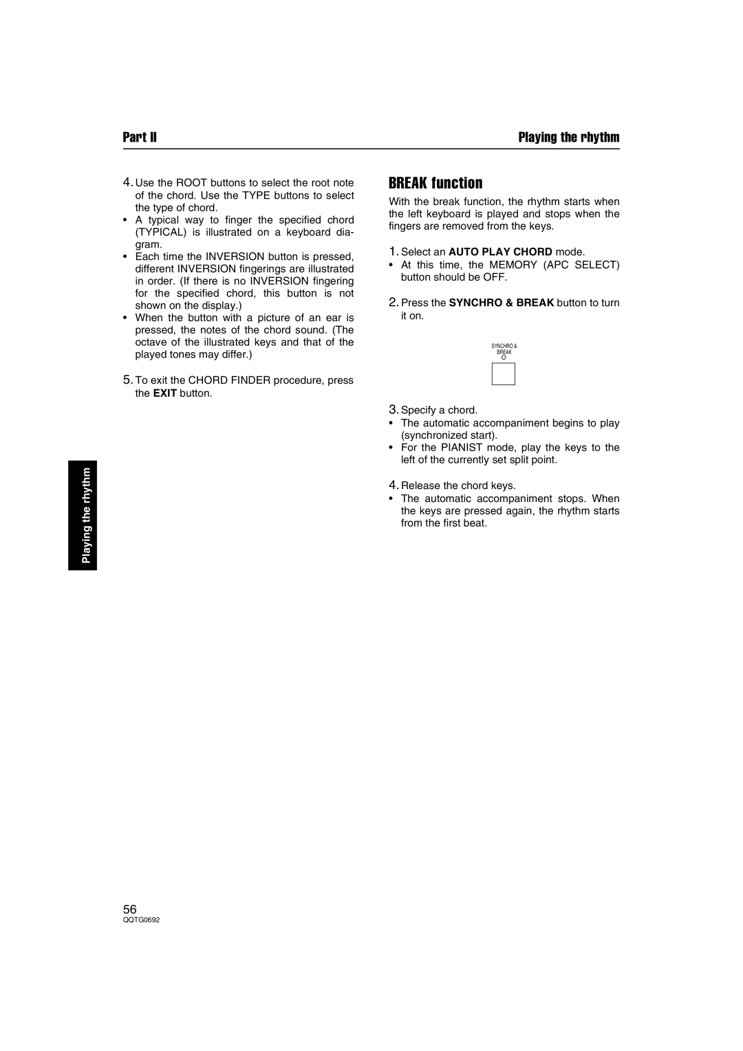 Panasonic SX-KN2600, SX-KN2400 manual Break function, Select an Auto Play Chord mode 