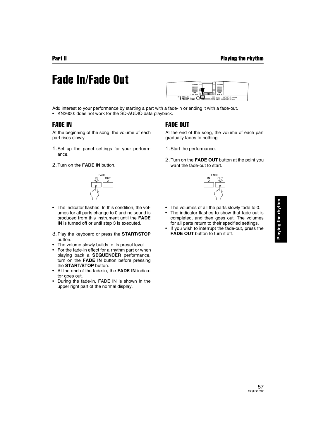 Panasonic SX-KN2400, SX-KN2600 manual Fade In/Fade Out, Fade OUT 