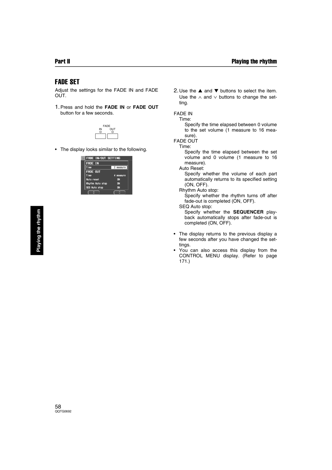 Panasonic SX-KN2600, SX-KN2400 manual Fade SET, Fade OUT 