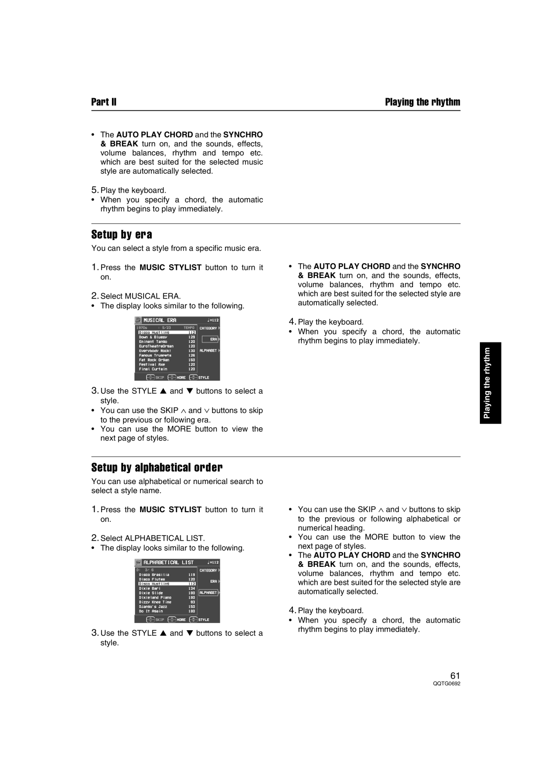 Panasonic SX-KN2400, SX-KN2600 manual Setup by era, Setup by alphabetical order 