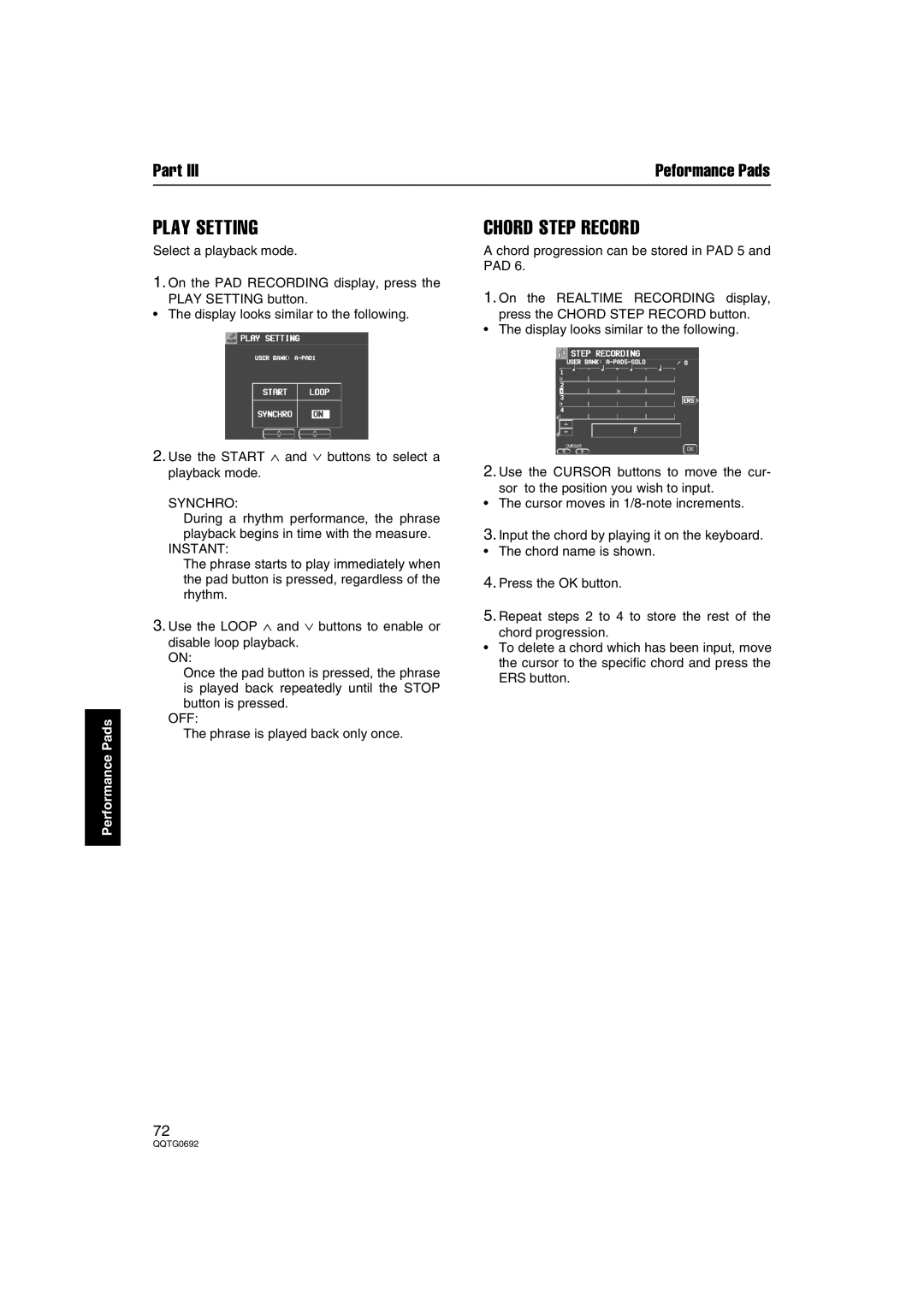 Panasonic SX-KN2600, SX-KN2400 manual Play Setting, Chord Step Record, Synchro, Instant 