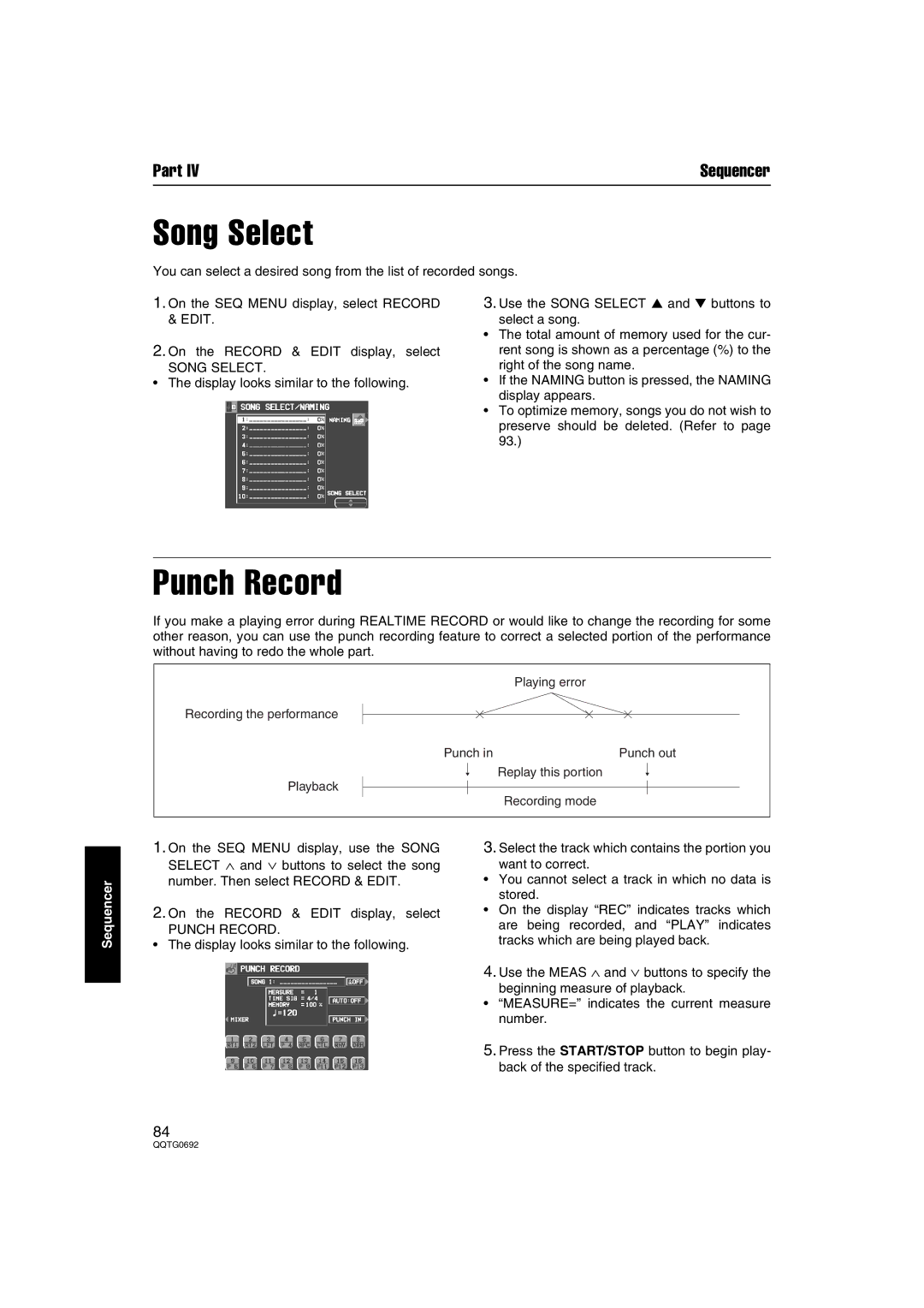 Panasonic SX-KN2600, SX-KN2400 manual Song Select, Punch Record 