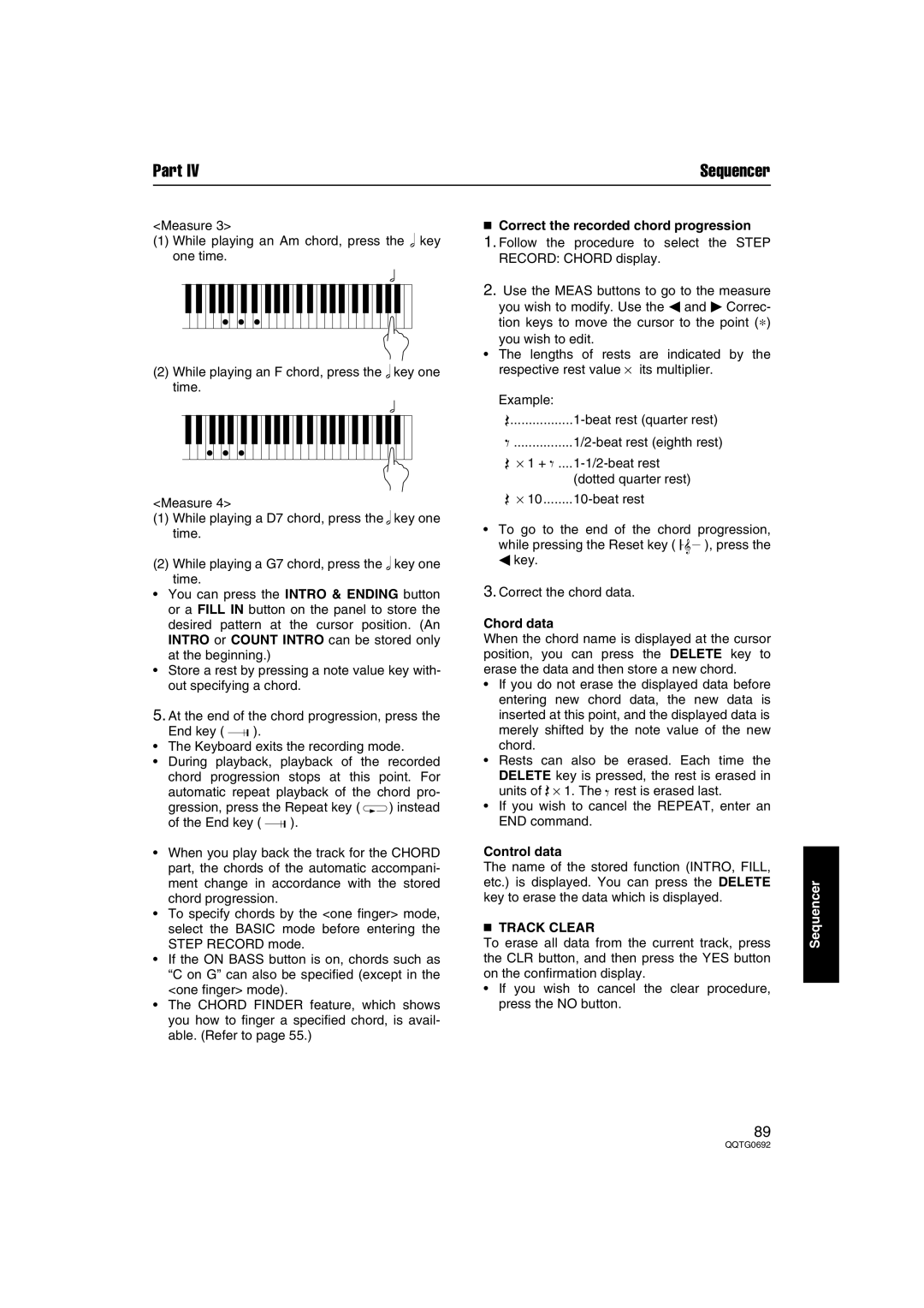 Panasonic SX-KN2400, SX-KN2600 manual  Correct the recorded chord progression, Chord data,  Track Clear 