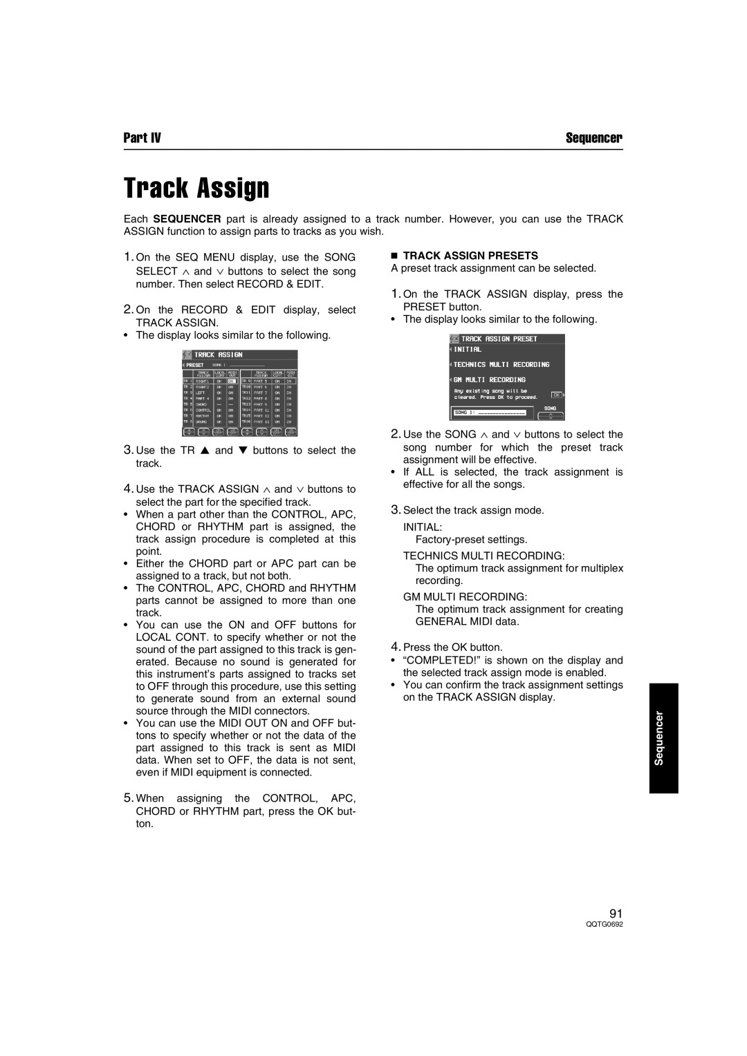 Panasonic SX-KN2400, SX-KN2600 manual  Track Assign Presets 