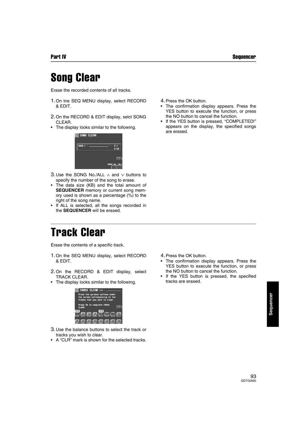 Panasonic SX-KN2400, SX-KN2600 manual Song Clear, Track Clear 