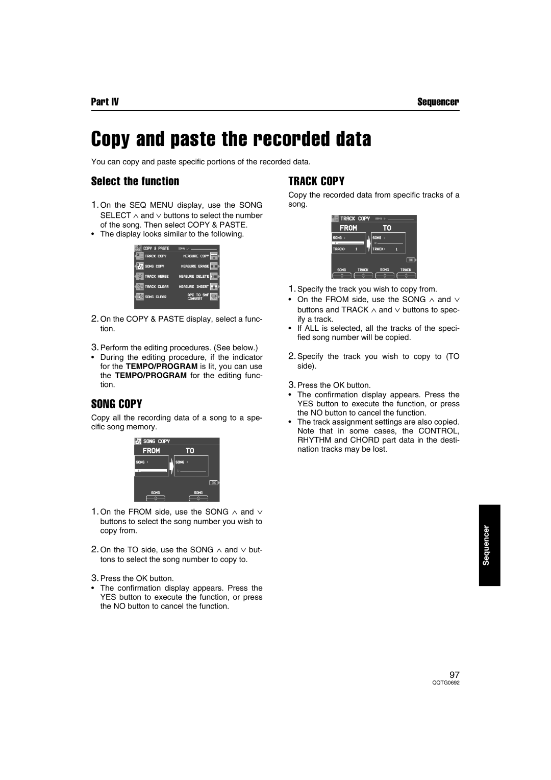 Panasonic SX-KN2400, SX-KN2600 manual Copy and paste the recorded data, Select the function, Song Copy, Track Copy 