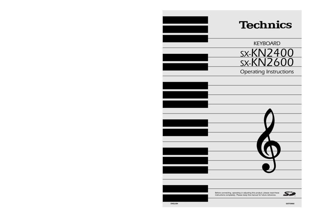 Panasonic manual SX-KN2400 SX-KN2600, Keyboard, Operating Instructions, English, QQTG0692 