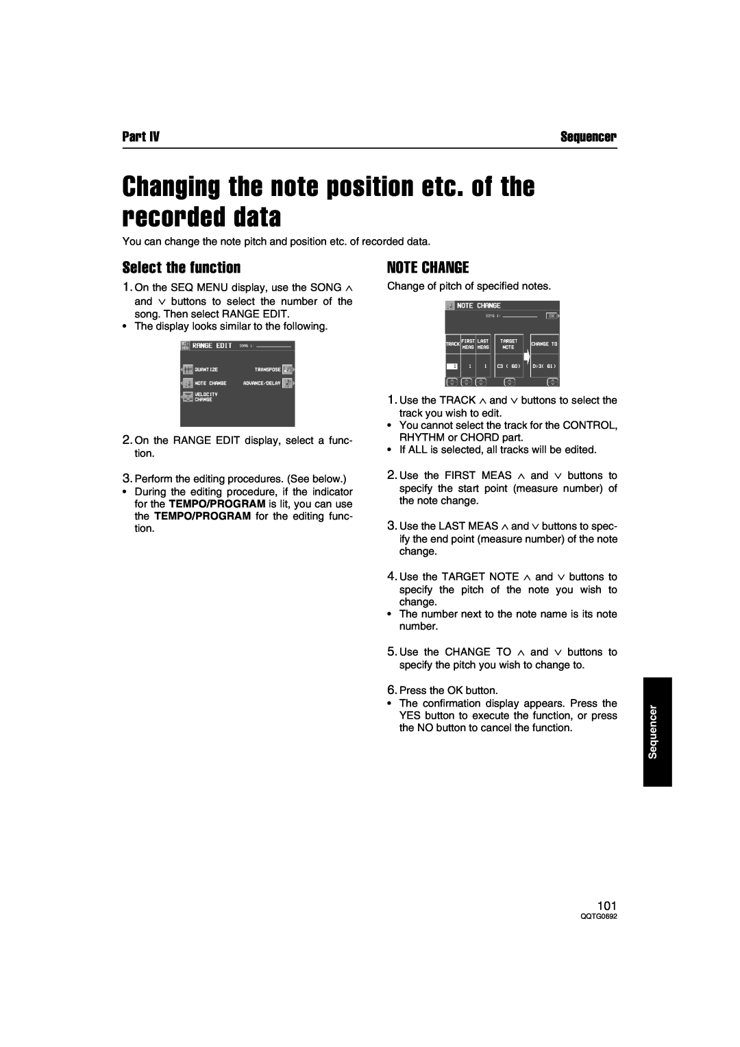 Panasonic SX-KN2400 manual Changing the note position etc. of the recorded data, Note Change, Select the function, Part 