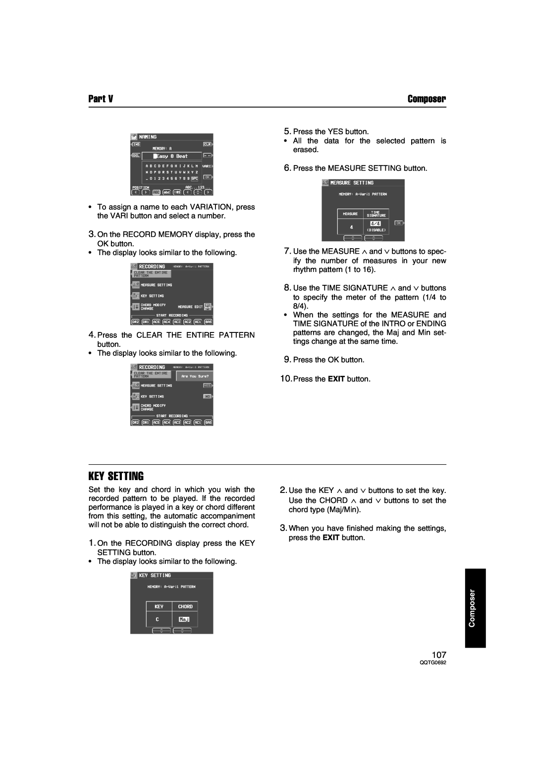 Panasonic SX-KN2400, SX-KN2600 manual Key Setting, Part, Composer 