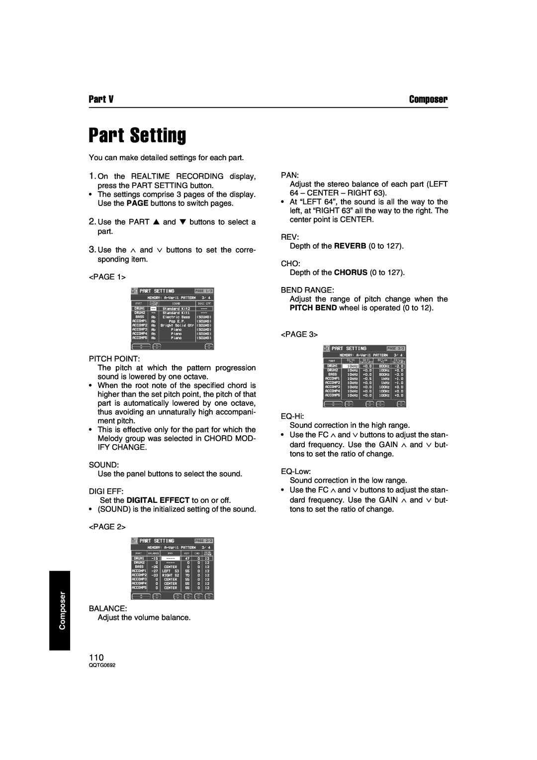 Panasonic SX-KN2600, SX-KN2400 manual Part Setting, Composer 