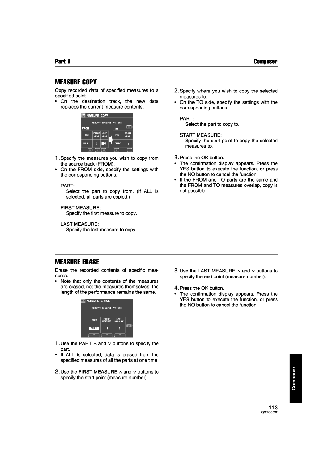 Panasonic SX-KN2400, SX-KN2600 manual Measure Copy, Measure Erase, Part, Composer 