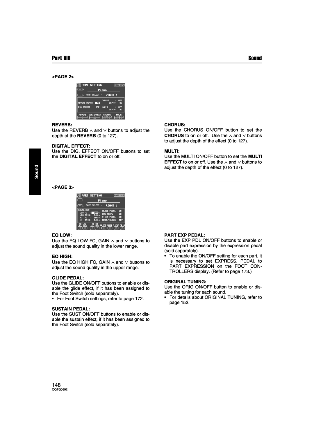 Panasonic SX-KN2600 Page Reverb, Digital Effect, Chorus, Multi, Page Eq Low, Eq High, Glide Pedal, Sustain Pedal, Part 