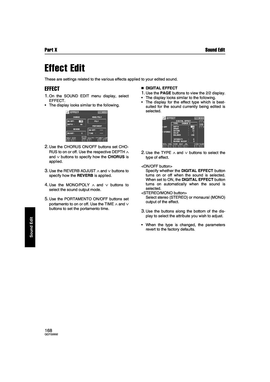 Panasonic SX-KN2600, SX-KN2400 manual Effect Edit, Part, Sound Edit, Digital Effect 