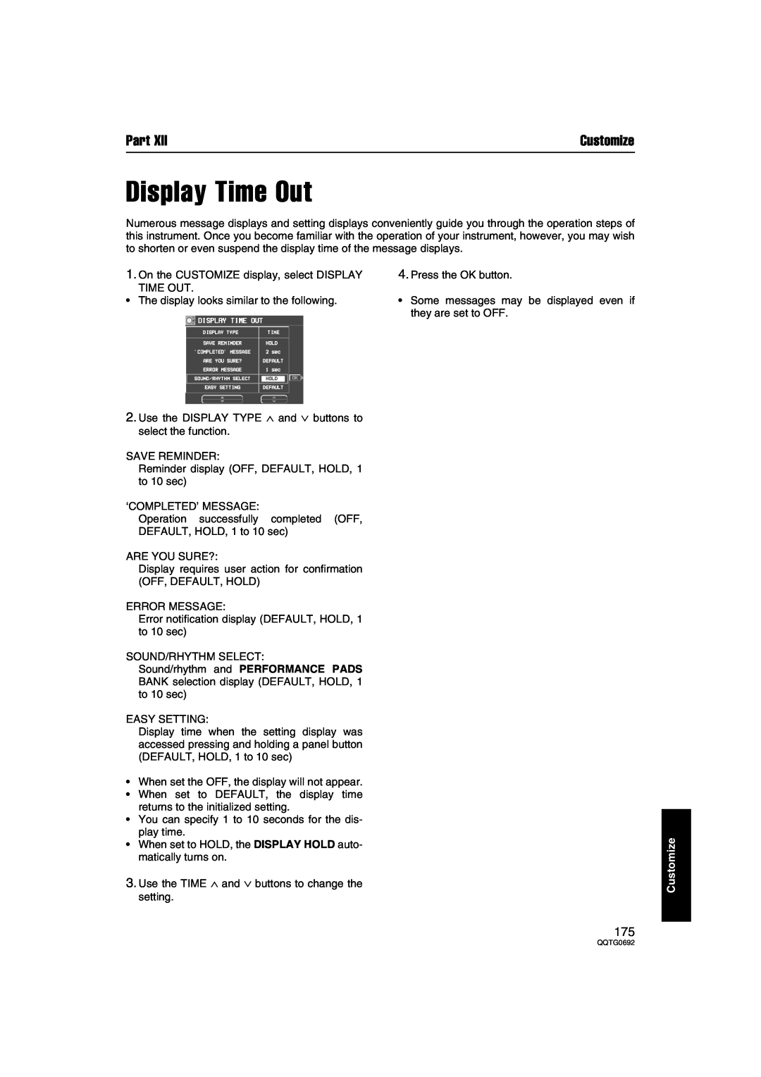 Panasonic SX-KN2400, SX-KN2600 manual Display Time Out, Part, Customize 
