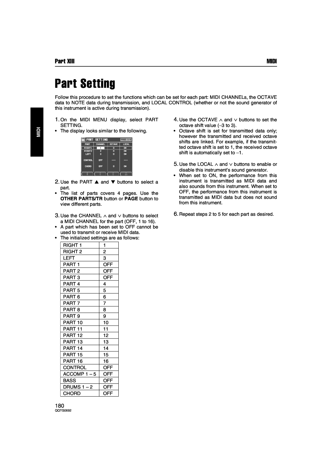 Panasonic SX-KN2600, SX-KN2400 manual Part Setting, Midi 