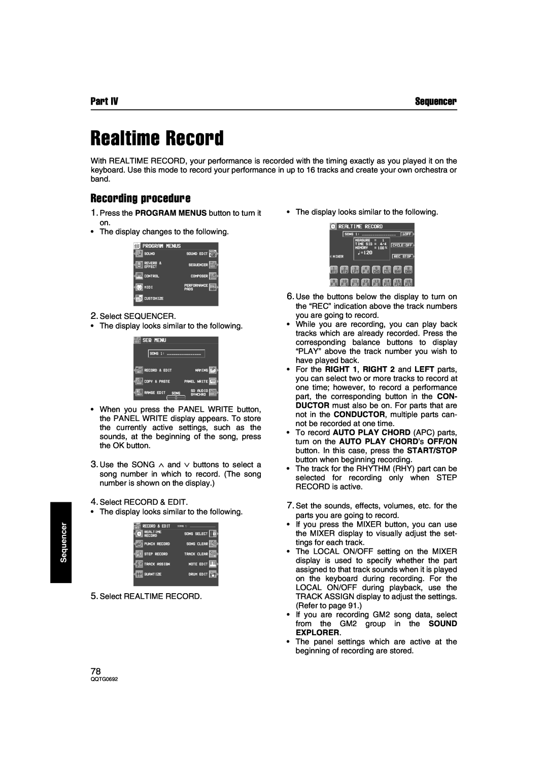 Panasonic SX-KN2600, SX-KN2400 manual Realtime Record, Recording procedure, Part, Sequencer 