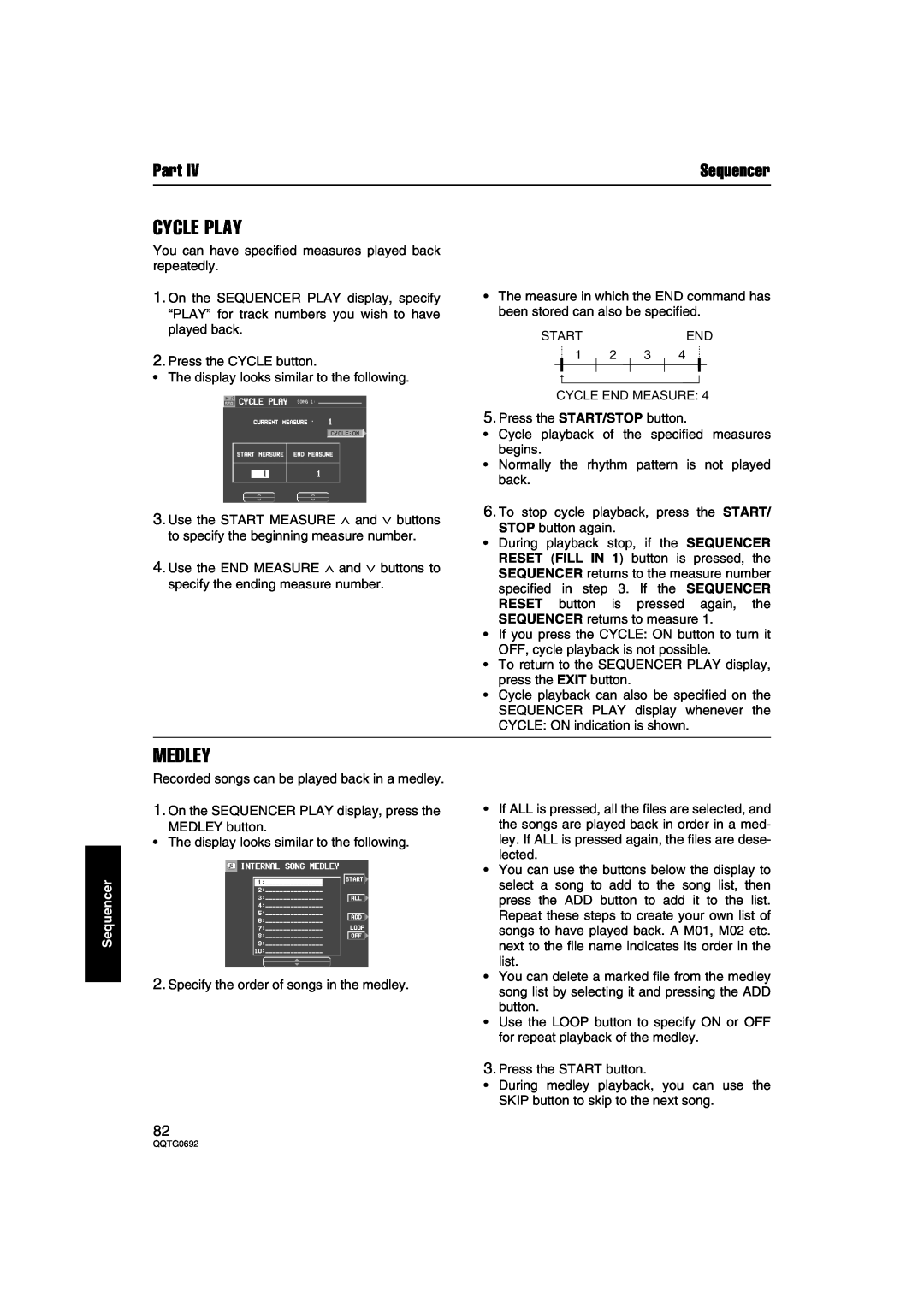 Panasonic SX-KN2600, SX-KN2400 manual Cycle Play, Medley, Part, Sequencer 