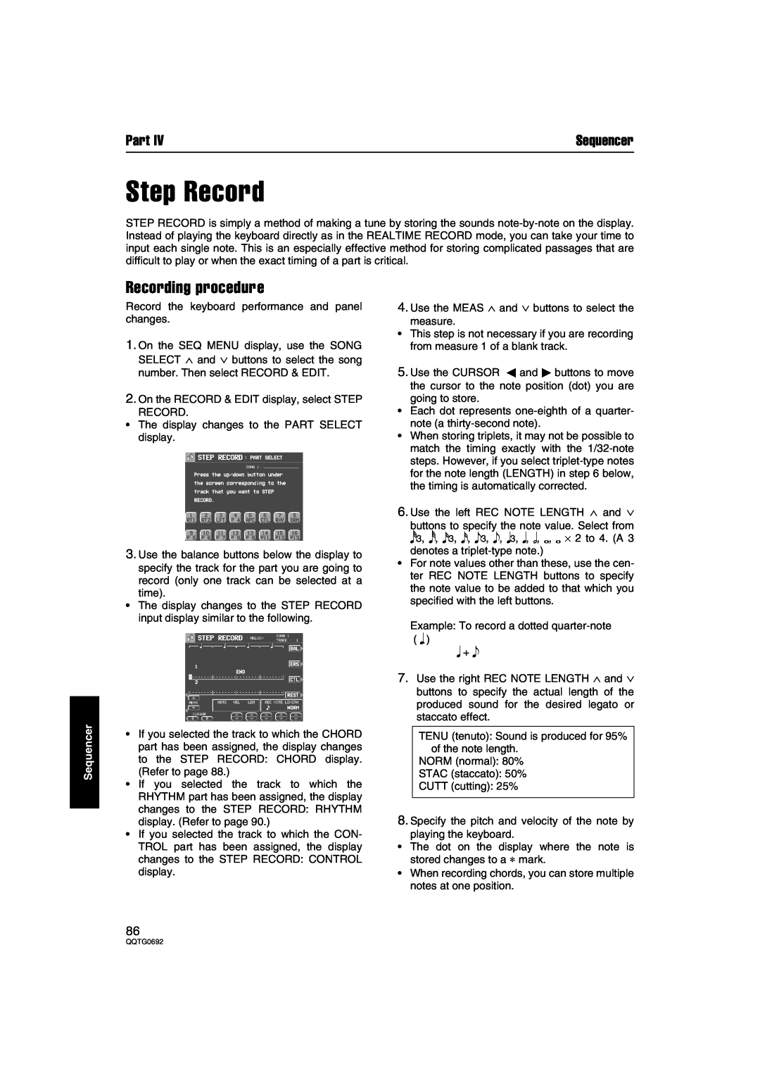 Panasonic SX-KN2600, SX-KN2400 manual Step Record, Recording procedure, Part, Sequencer 