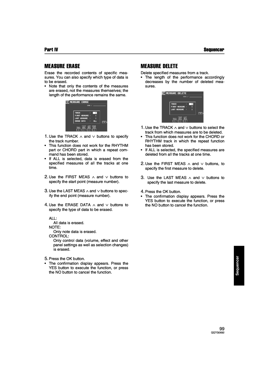 Panasonic SX-KN2400, SX-KN2600 manual Measure Erase, Measure Delete, Part, Sequencer 