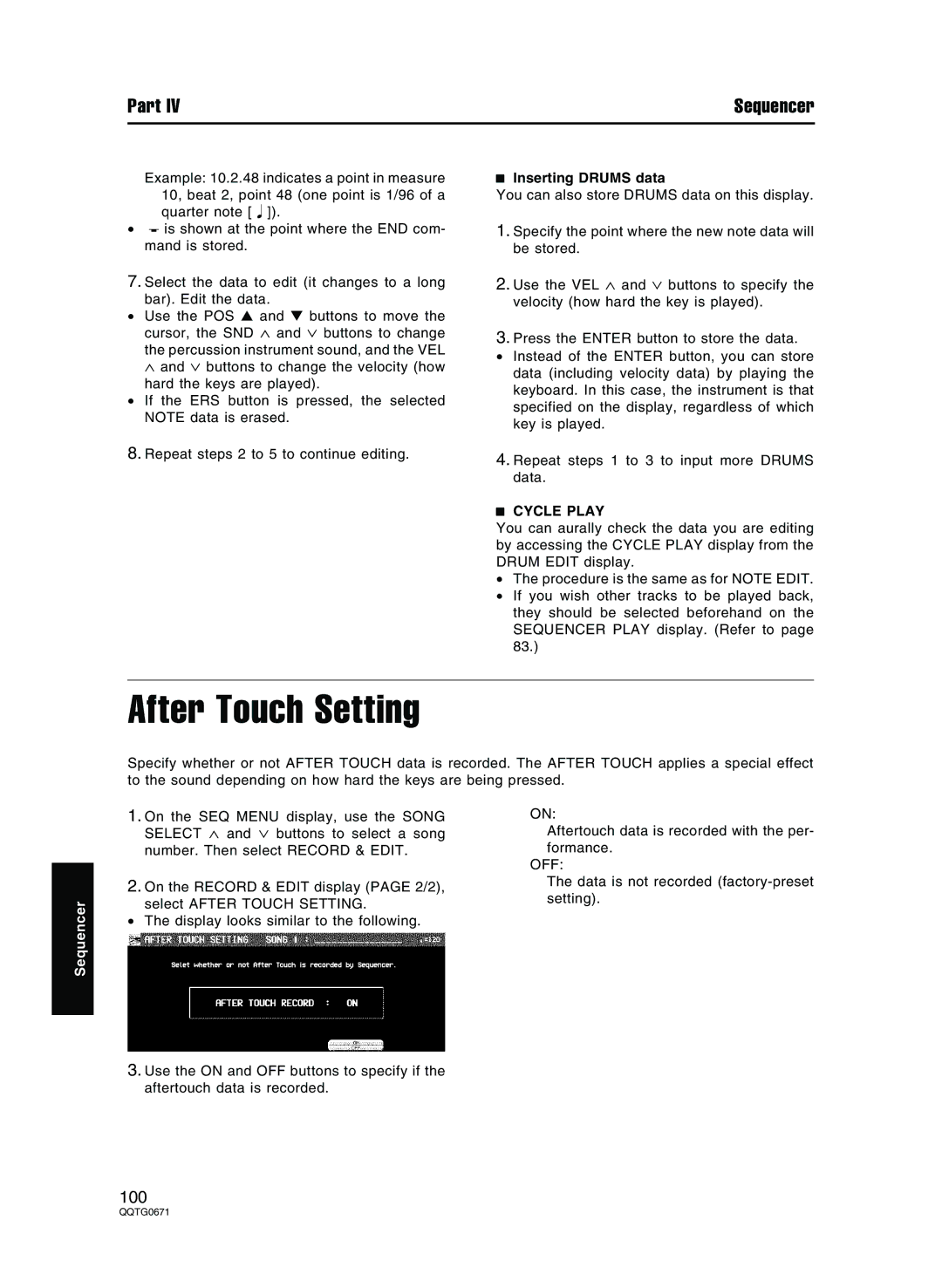 Panasonic SX-KN7000 operating instructions After Touch Setting, Inserting Drums data 