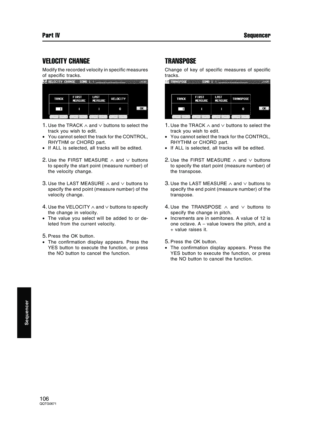 Panasonic SX-KN7000 operating instructions Velocity Change, Transpose 