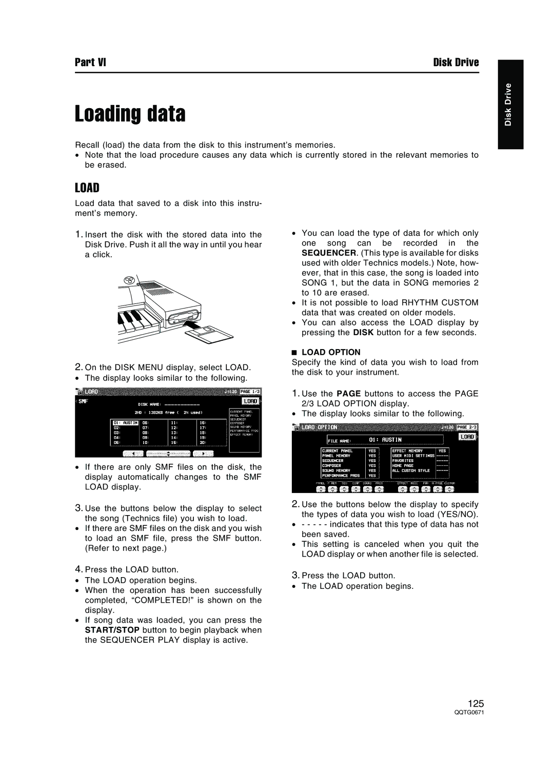 Panasonic SX-KN7000 operating instructions Loading data, Load Option 