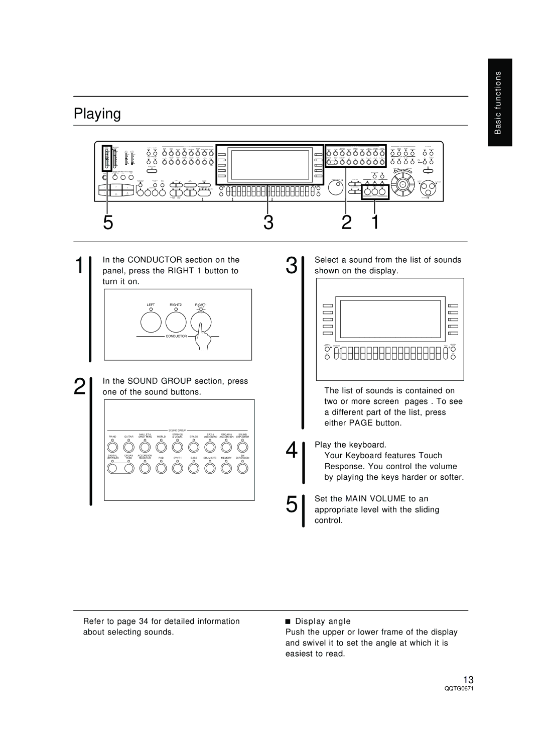 Panasonic SX-KN7000 operating instructions Playing, Display angle 