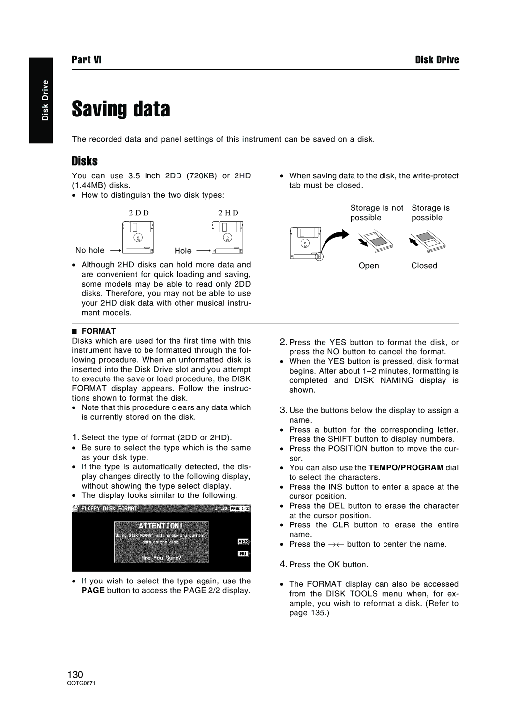 Panasonic SX-KN7000 operating instructions Saving data, Disks, Format 