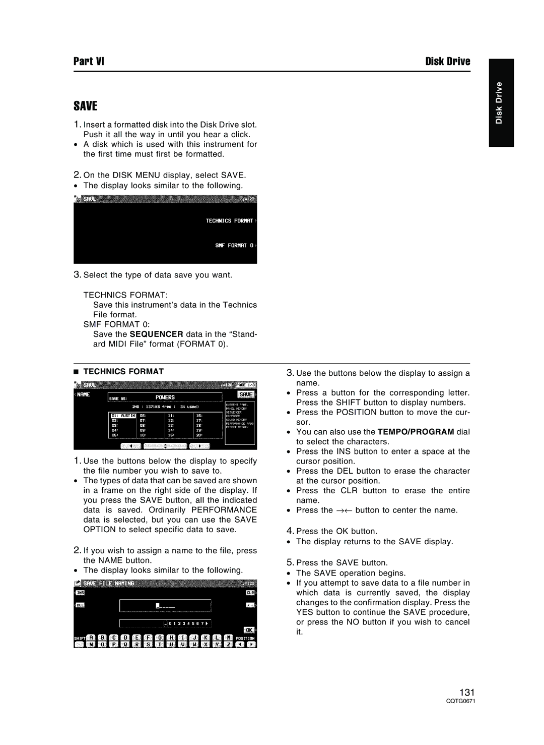 Panasonic SX-KN7000 operating instructions Save, Technics Format, SMF Format 