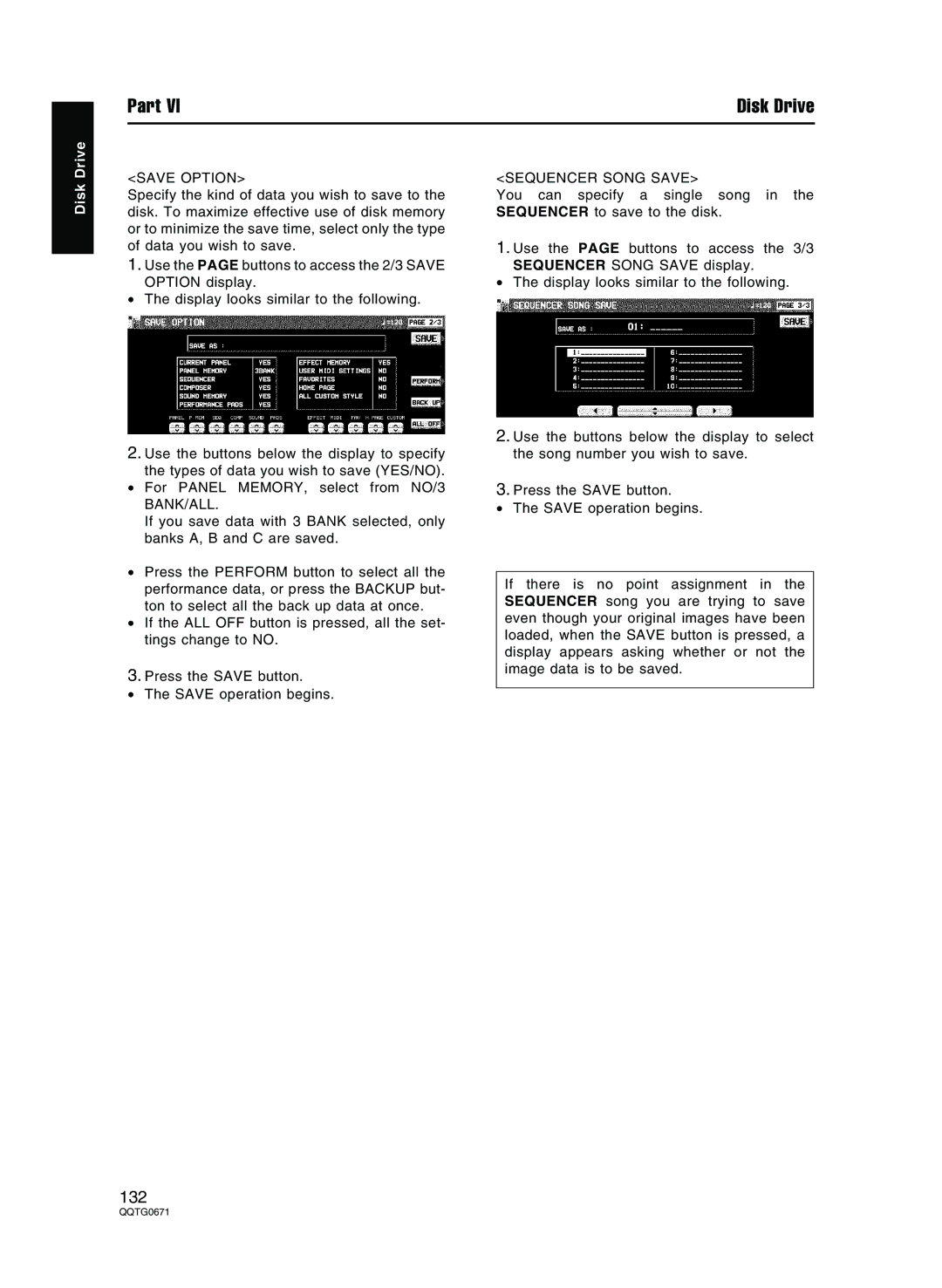 Panasonic SX-KN7000 operating instructions Save Option, Sequencer Song Save 