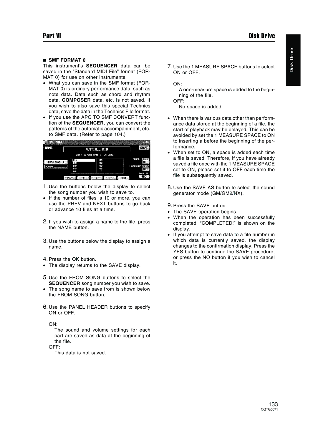 Panasonic SX-KN7000 operating instructions SMF Format, Off 