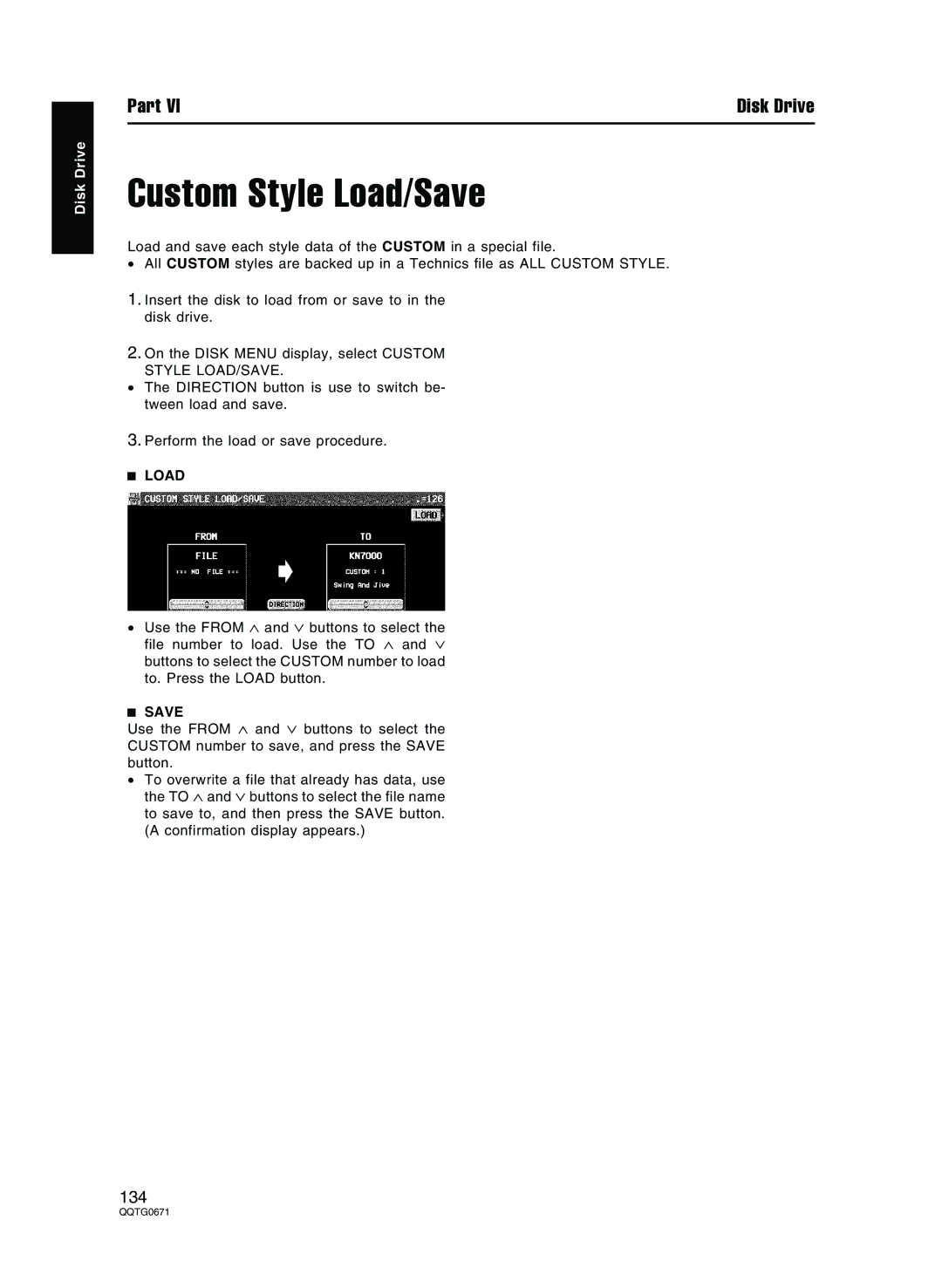 Panasonic SX-KN7000 operating instructions Custom Style Load/Save 